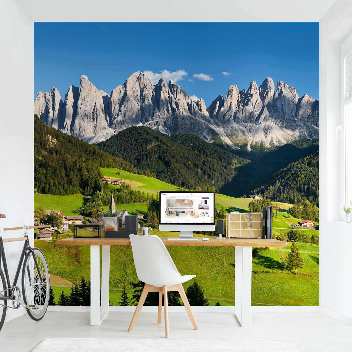 FOTOTAPETE Geislerspitzen in Südtirol 240/240 cm - Grün, Papier (240/240cm) - Bilderwelten