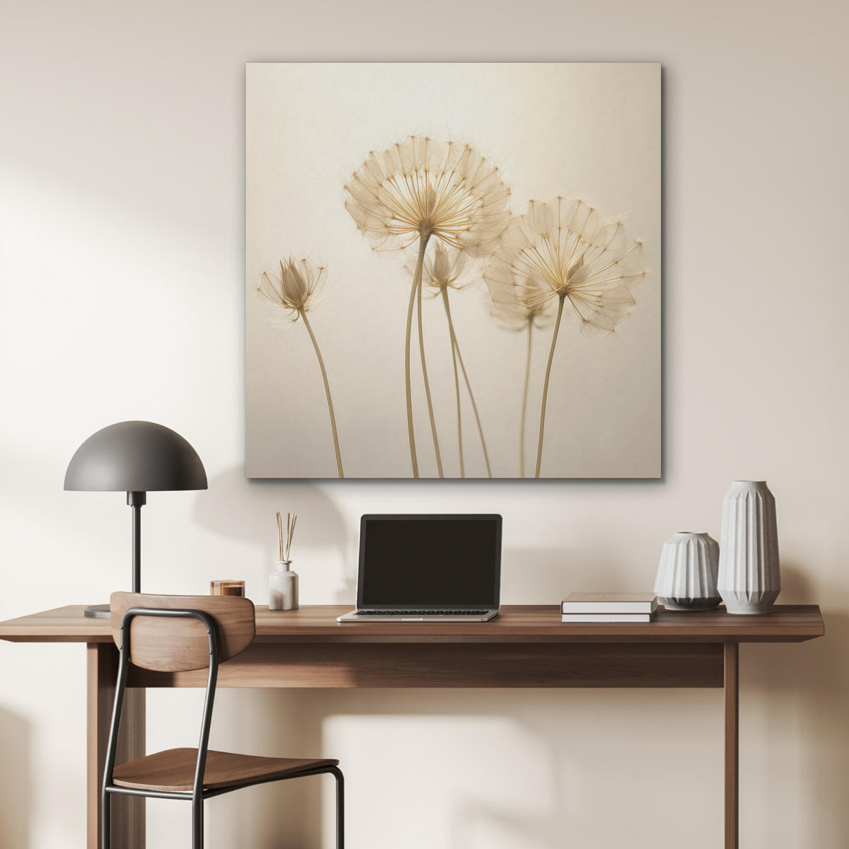 AKUSTIKPANEEL Sonnenlicht - Löwenzahn - Botanisch - Blumen 90x90 cm - Creme, Textil (90/0.9/90cm) - MuchoWow