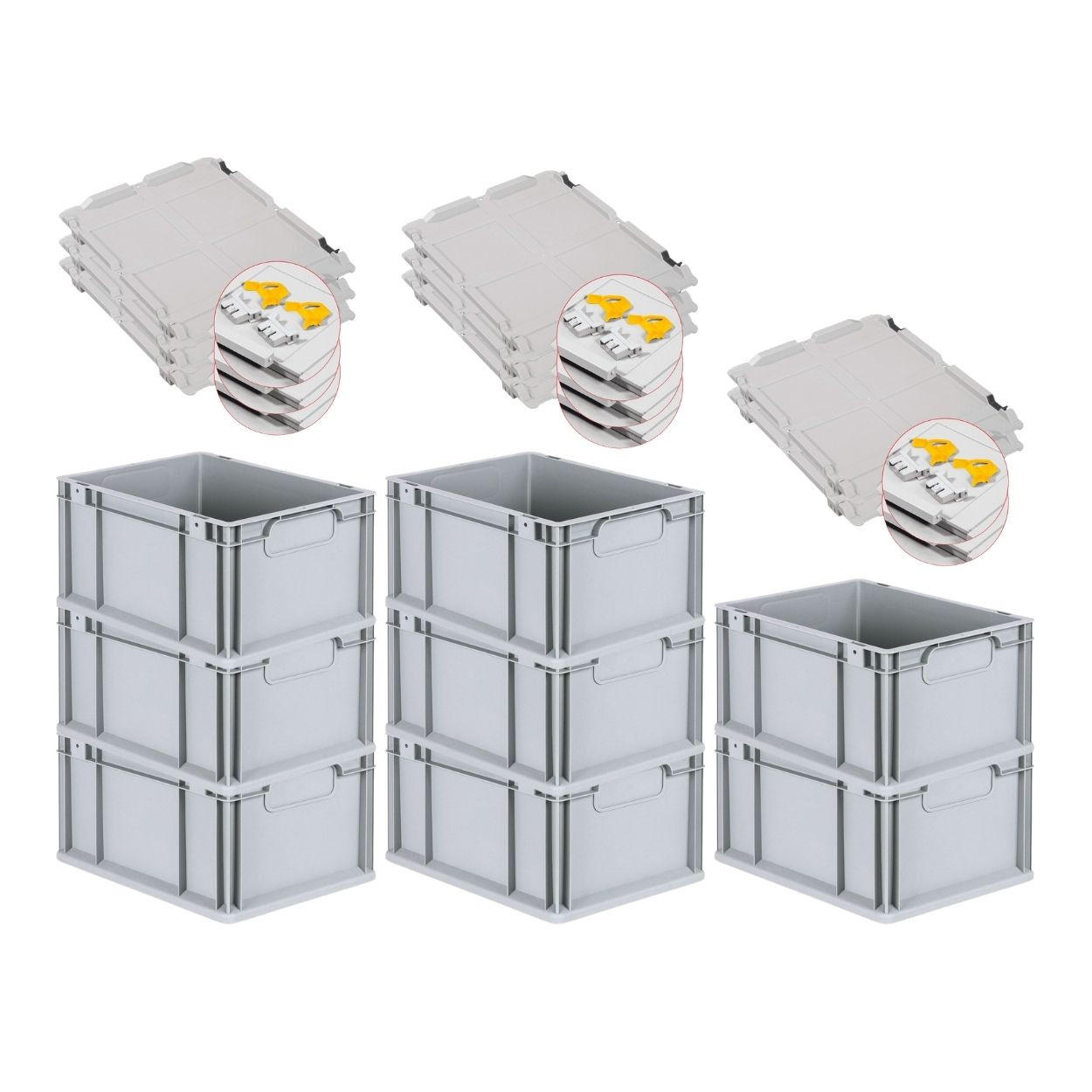 EUROBOX 8x Nextgen Economy Mit Scharnierdeckel Grau/Gelb Griffe Geschlossen 20 Liter - Gelb, Kunststoff (30/22/40cm) - PROREGAL