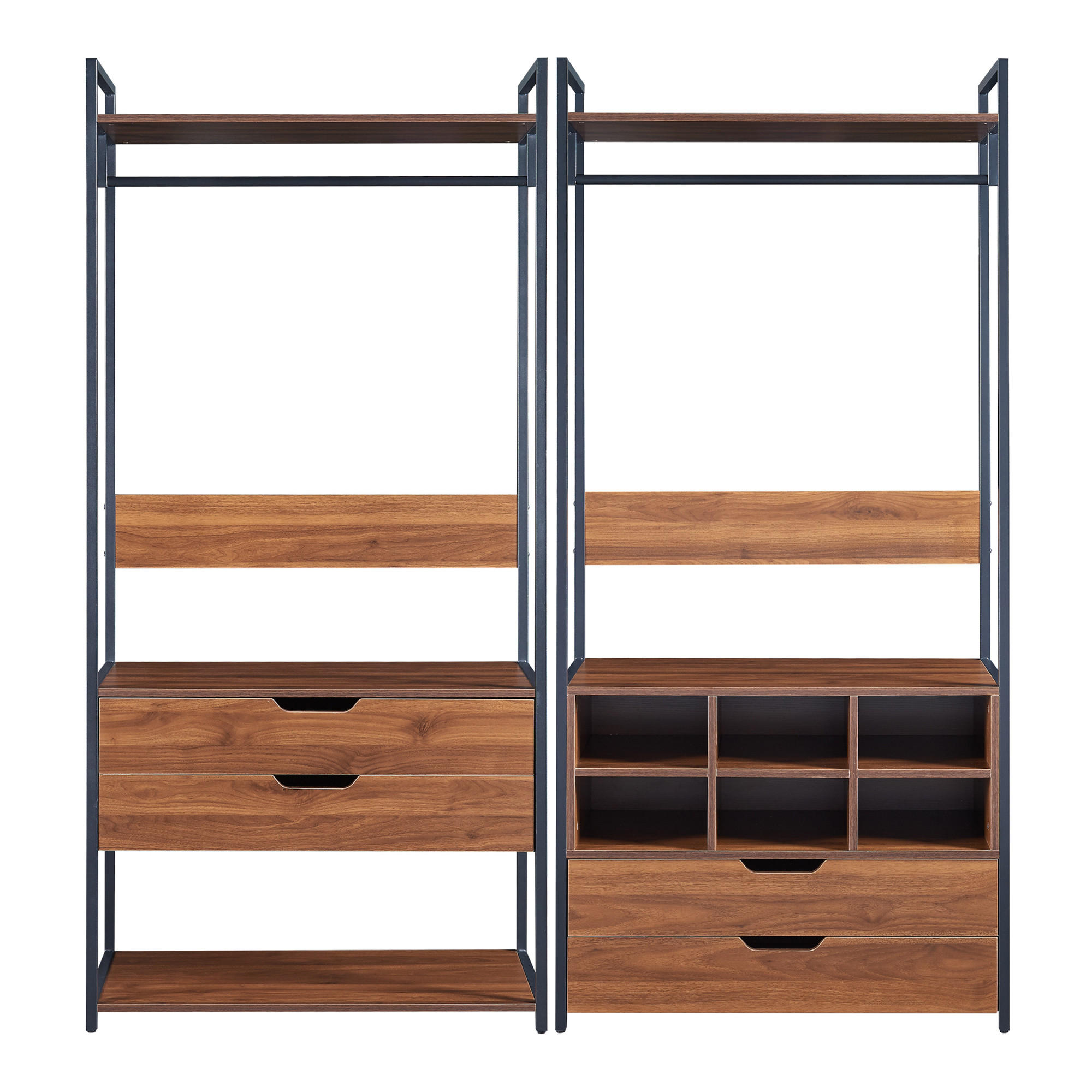 [en.casa] Garderoben-Set Walnuss, Schwarz 168x180x40 cm