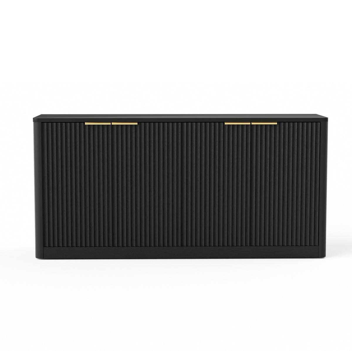 SIDEBOARD aus MDF 150x40x70,5 cm Schwarz mit 4 Türen und wellenförmiger Front - Schwarz, Holzwerkstoff (150/70.5/40cm) - Modfu