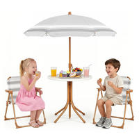 KINDER-SITZGRUPPE mit Sonnenschirm natur(4-tlg) - Naturfarben, Metall - COSTWAY
