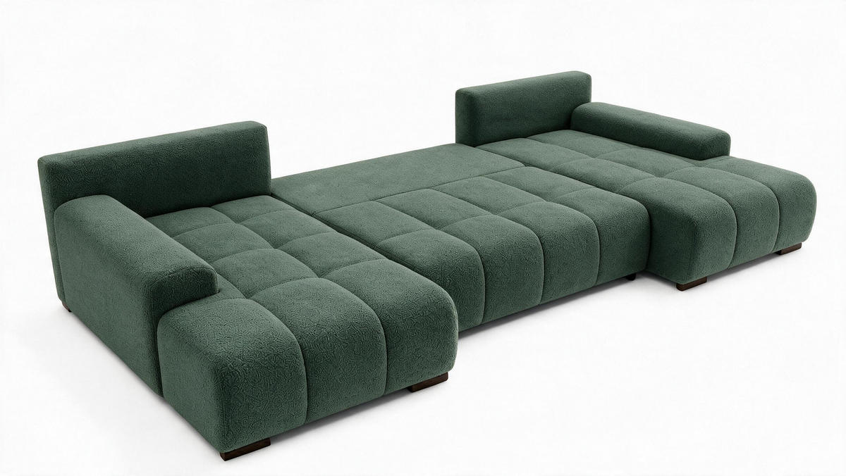 WOHNLANDSCHAFT OVIA U mit Bettkasten und Schlaffunktion, Bouclé-Stoff in U-Form - Grün, Textil (350/80/185cm)