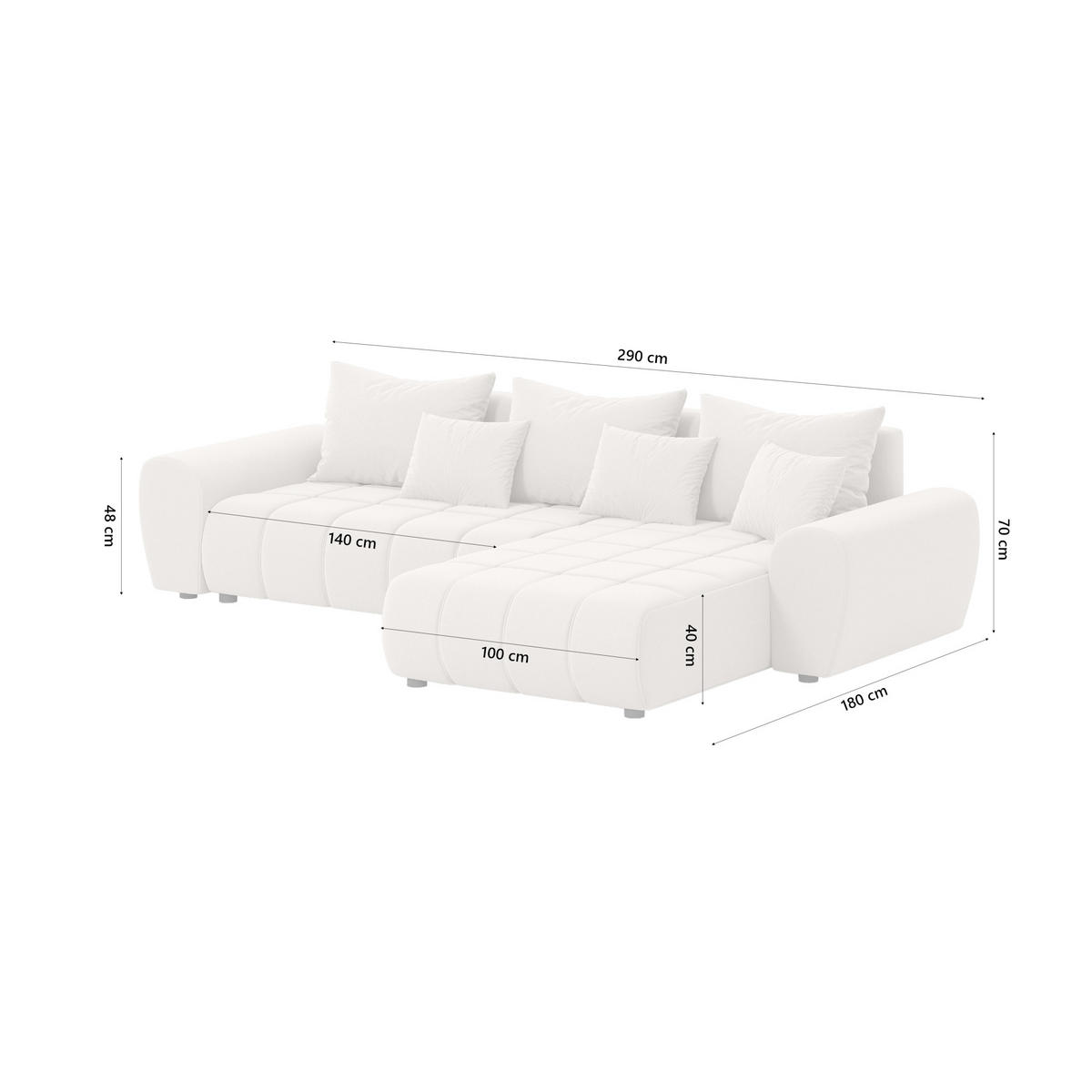 ECKSOFA Eide L mit Schlaffunktion, Cremeweiß - Creme, Textil (290/180cm) - Fedve