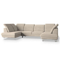 WOHNLANDSCHAFT TERAMO Creme Velours-Stoff mit Schlaffunktion - Creme, Holz (316/88/193cm) - MASSENO