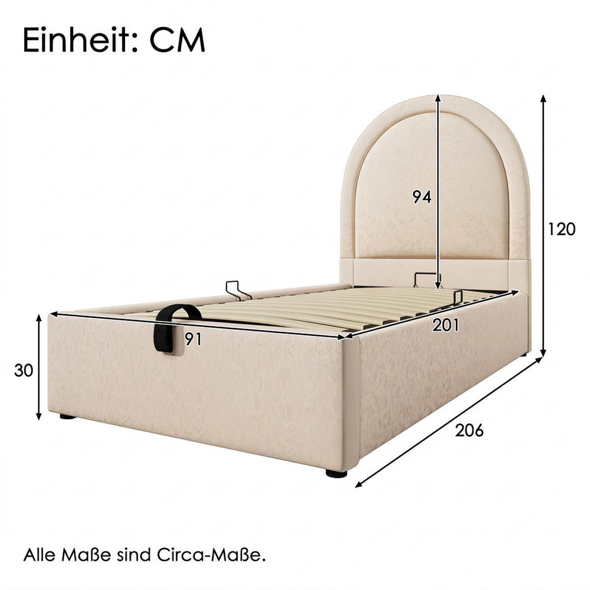 POLSTERBETT 90/200 cm Beige Samt, Ohne Matratze - Beige, Leder/Textil (90/200cm) - Oxeza