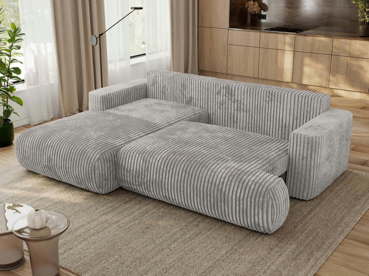 ECKSOFA OVO L Hellgrau Cord - Links Seite - Hellgrau/Schwarz, Kunststoff/Textil (271/195cm) - MKS