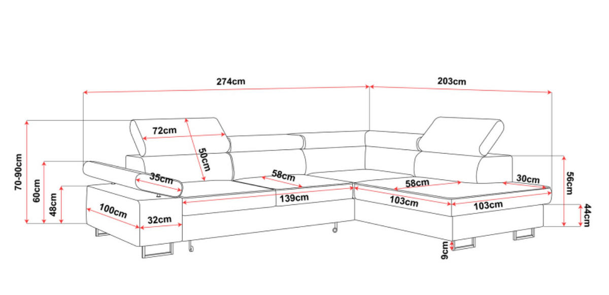 ECKSOFA Beige ALEX Mit Verstellbaren Kopfstützen Rechts - Beige, Textil (203/274cm) - Sepro Meble