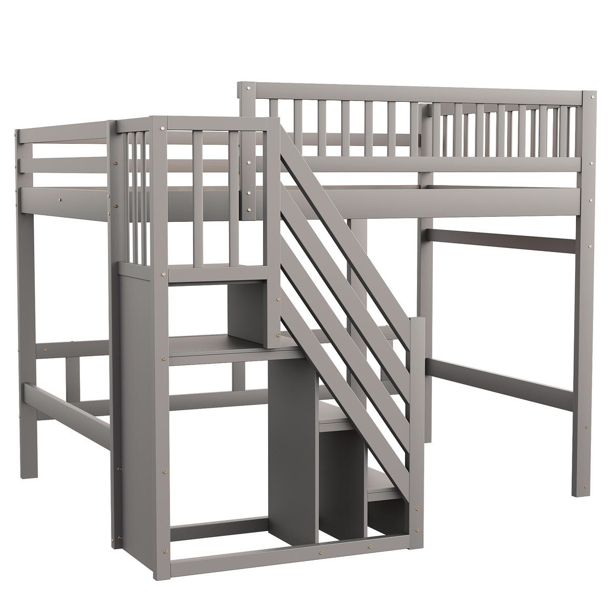 HOCHBETT 140/200 cm Grau aus Holz mit Stauraumtreppe - Grau, Holzwerkstoff (140/200cm) - Flora Grace