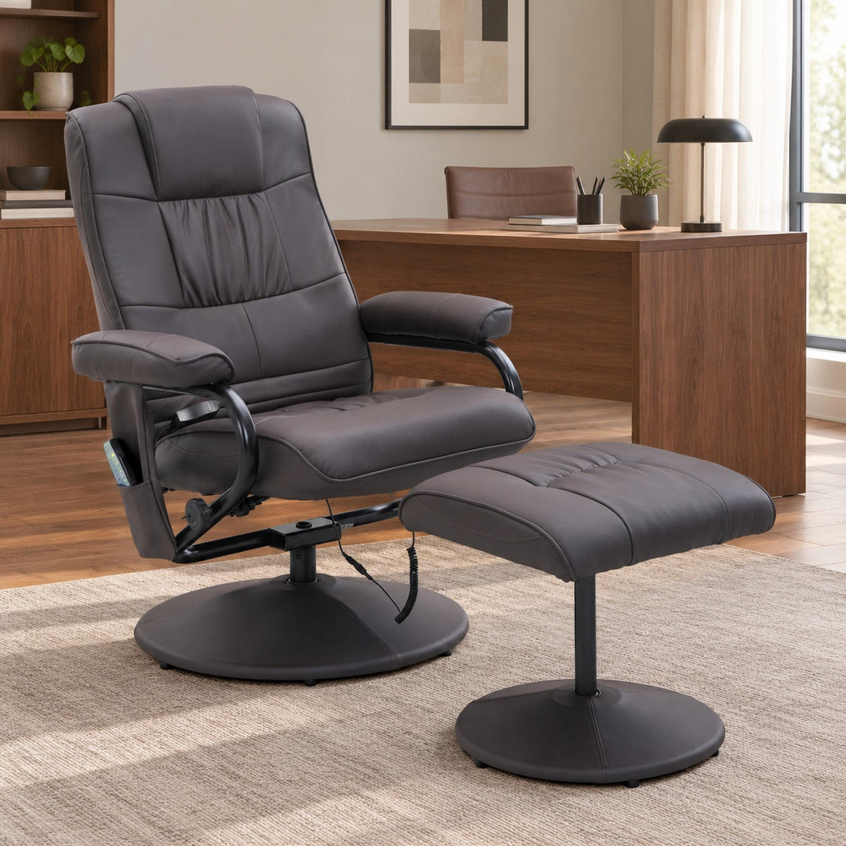 MASSAGESESSEL in Braun 84x77x95 cm mit Hocker, 10 Massagepunkten und verstellbarer Rückenlehne - Braun, Metall (77/95/84cm) - IVMEU
