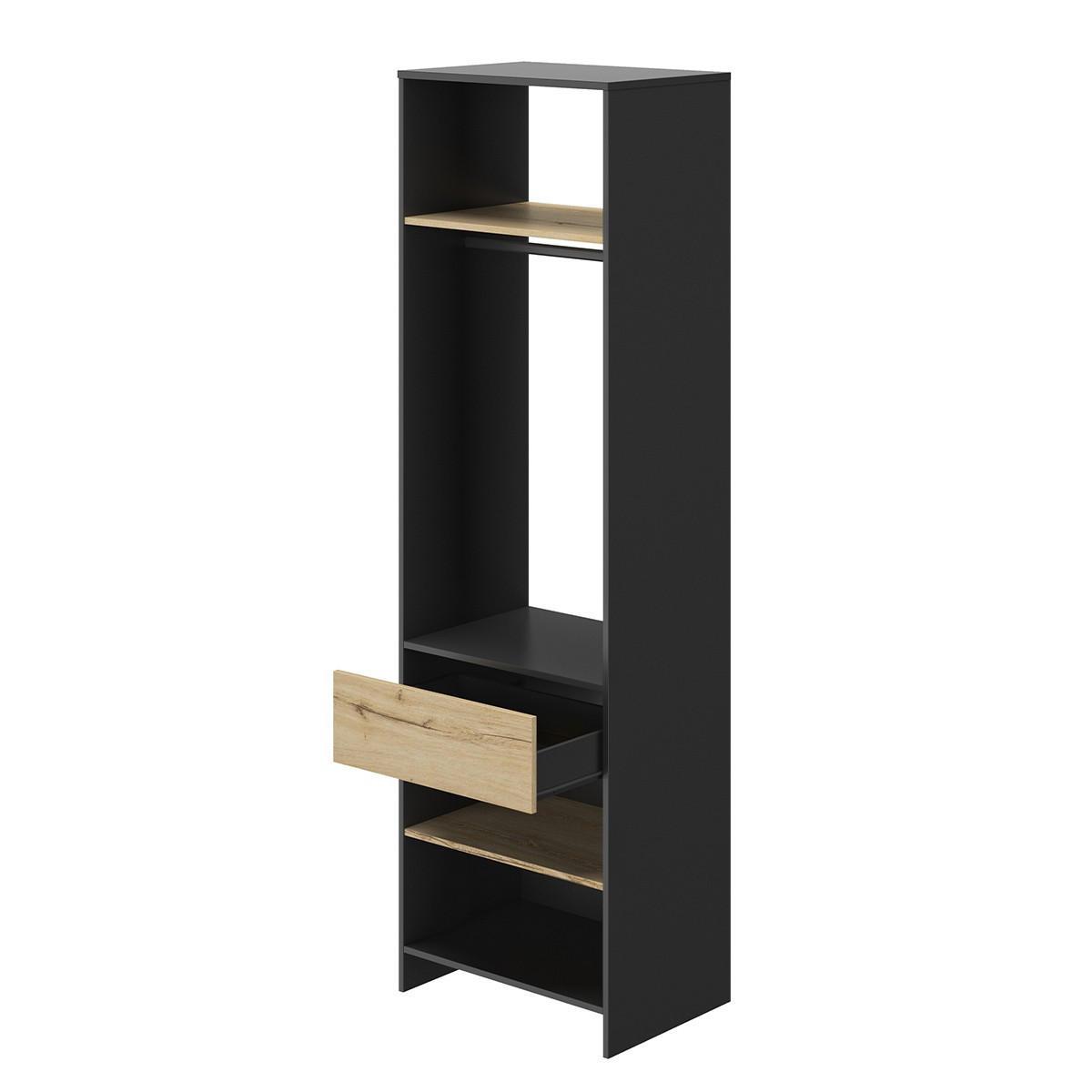 KLEIDERSCHRANK mit einer Schublade und Kleiderstange MIMIZAN - Französische Herstellung - 63/45/213 cm - Schwarz, Holzwerkstoff (45/213/63cm) - Calicosy