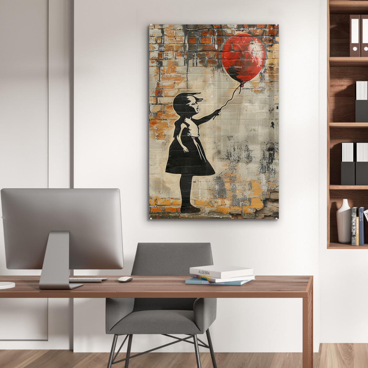 ACRYLGLASBILD Graffiti - Banksy - Mädchen - Straßenkunst 60x90 cm - Sandfarben, Glas (60/90cm) - MuchoWow