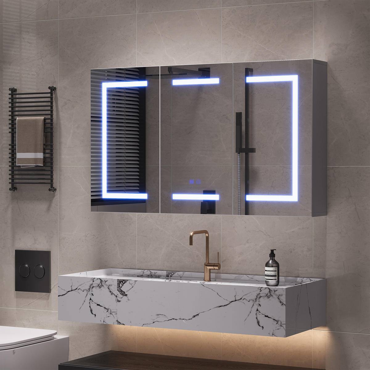 SPIEGELSCHRANK 100 cm LED, Antibeschlag, USB & Papierschlitz - Weiß, Glas (13.5/60/100cm) - SHOPENTRA