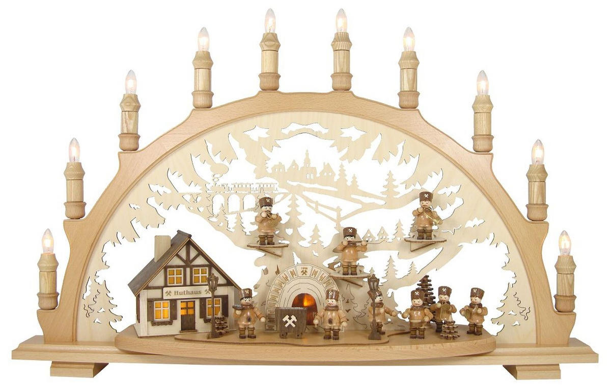 SCHWIBBOGEN Bergmannsfiguren 10 flammig - Multicolor, Holz (66/44/6.5cm)