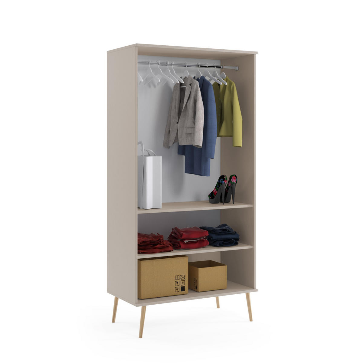 KLEIDERSCHRANK Ikon Kaschmir, Drehtürenschränk mit Holz Beine - Kaschmir/Beige, Holz/Holzwerkstoff (100/202/52cm) - Bettso