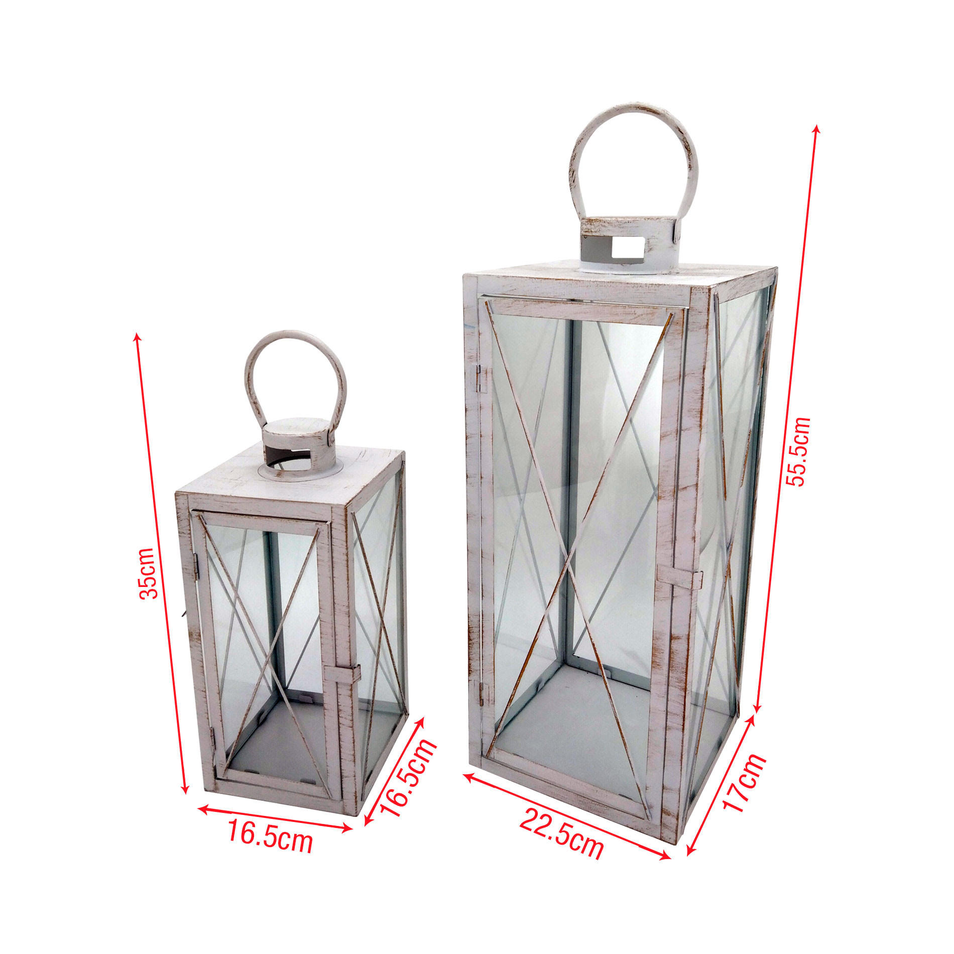 DEKORATIVES LATERNEN SET, 2 pieces Weiß 23/23/56 cm - Weiß, Metall (23/56/23cm) - Mobili Rebecca