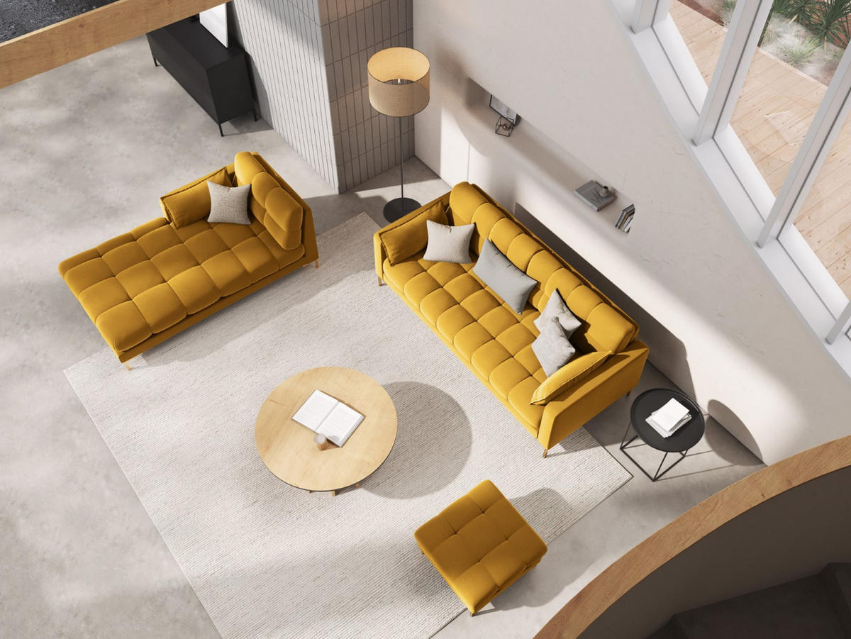 CHAISELONGUE links Mamaia aus Samt gelb - Gelb, Textil (102/75/185cm) - Micadoni