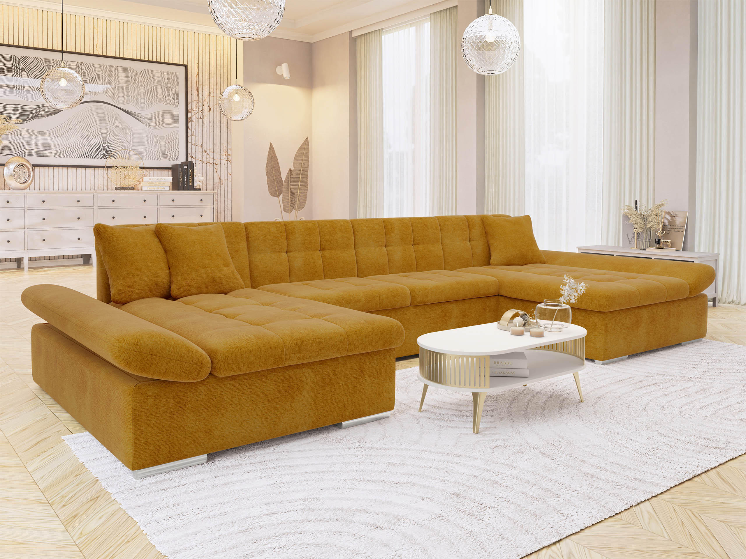 WOHNLANDSCHAFTEN Alia - Currygelb, Holz/Textil (360/75/160cm) - MIRJAN24