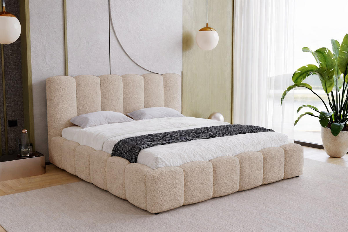 DOPPELBETT 180x200 Florent, Bettkasten, Boucle, Beige - Beige, Holz/Textil (180/200cm) - Emporius