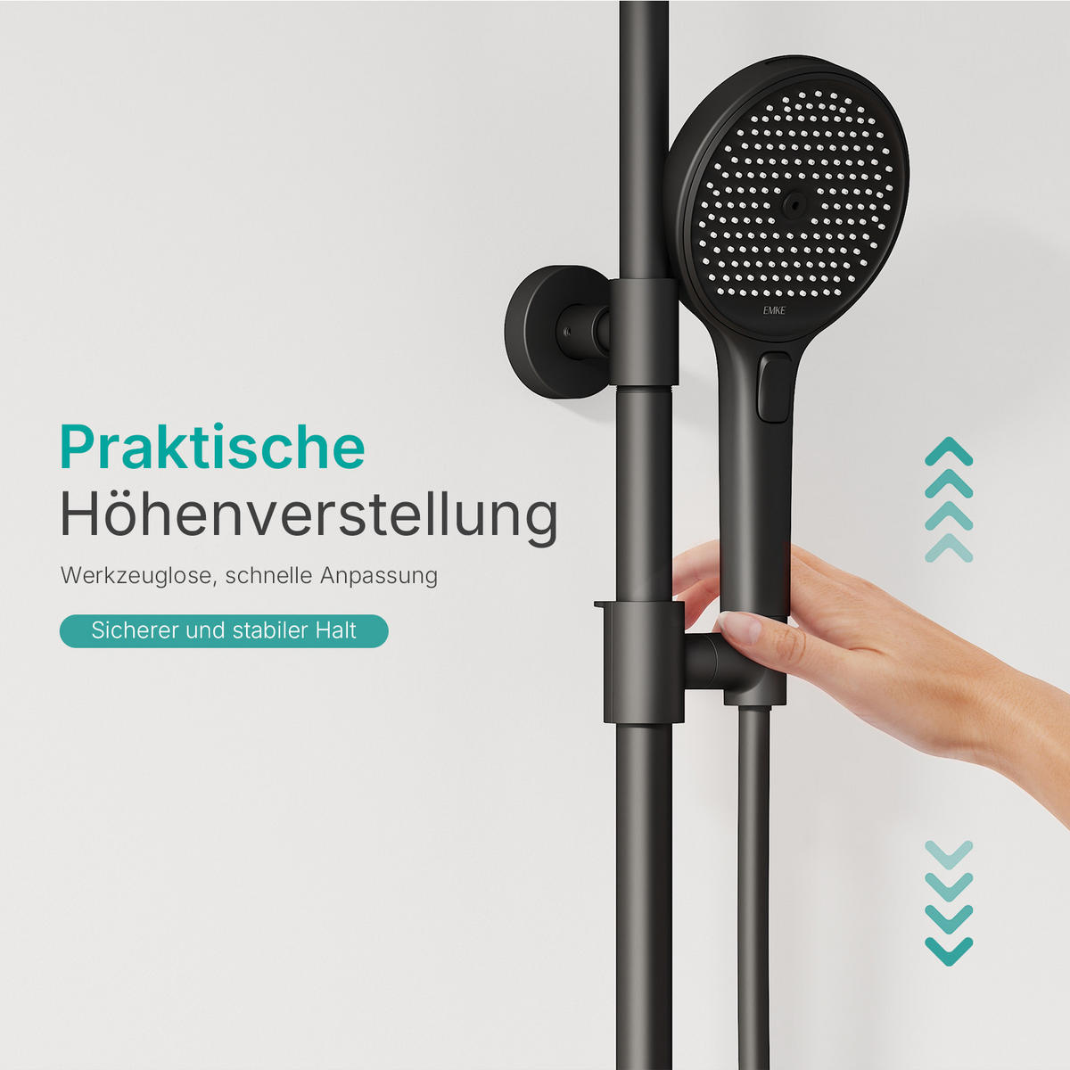 ÜBERKOPFBRAUSESET mit Handbrause Thermostat Vielseitig Schwarz - Schwarz, Metall (40/113/58cm) - EMKE