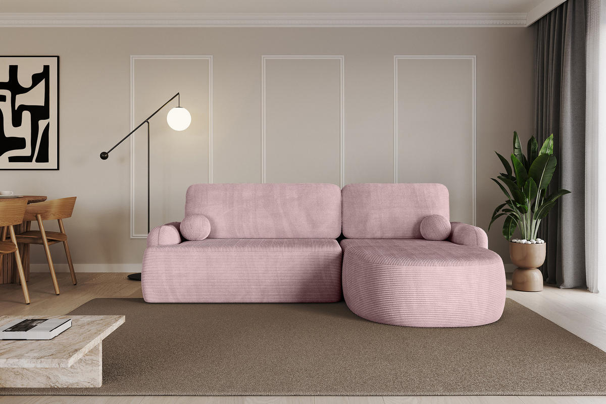 WOHNLANDSCHAFT mit Schlaffunktion und Bettkasten LIRA-L - 264x172x89 Rosa - Rosa, Holzwerkstoff/Textil (172/264cm) - ALTDECOR