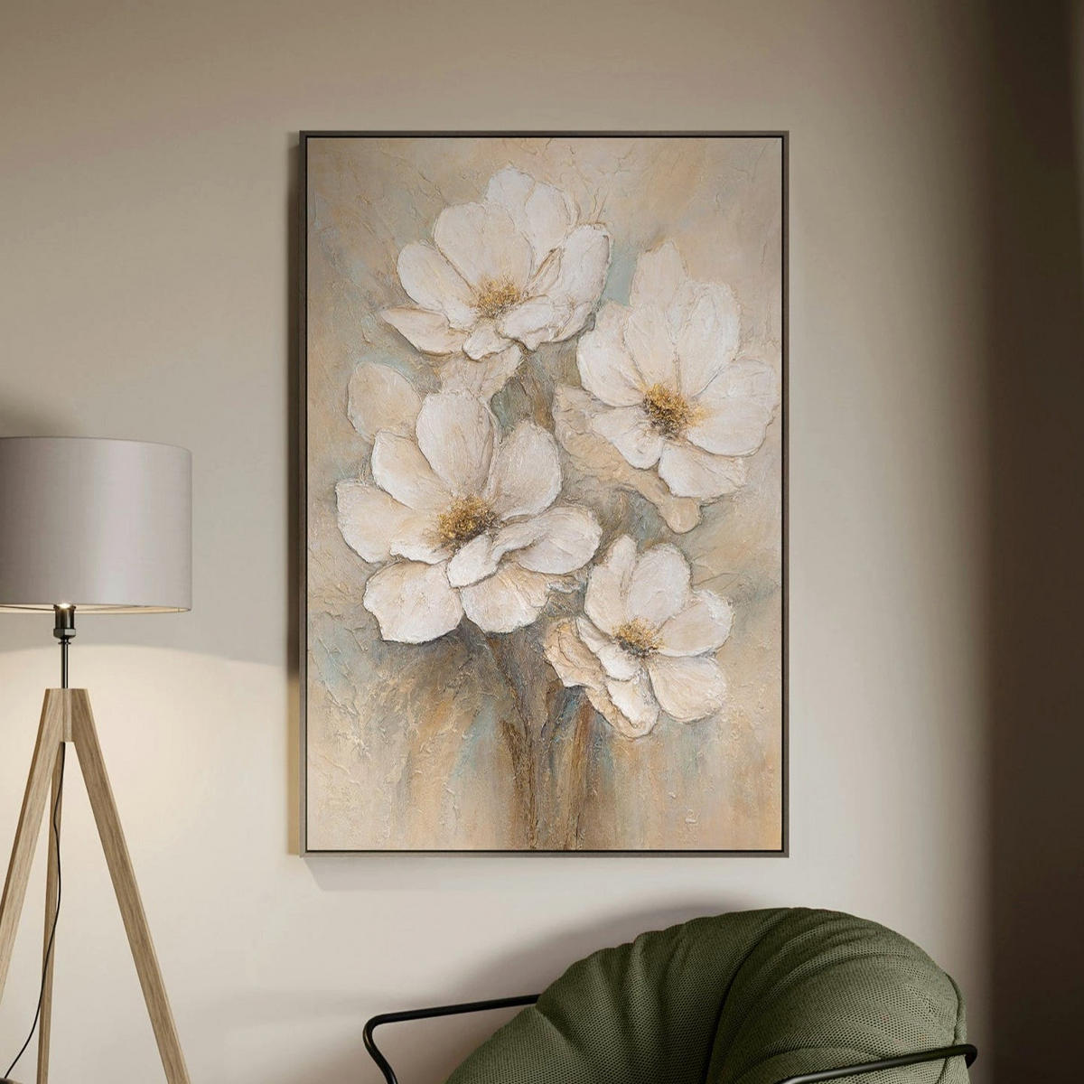 GEMÄLDE Schleier der Zärtlichkeit Schattenfugenrahmen Beige 120x80 cm - Beige, Holz (120/80cm) - YS-art gallery
