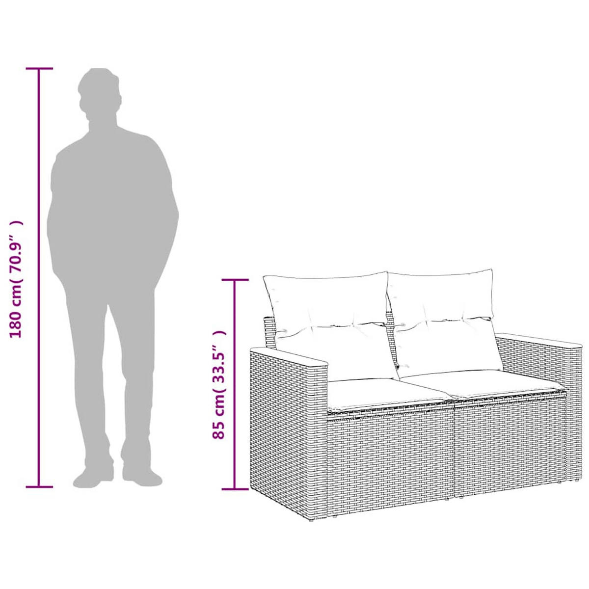 GARTENSOFA Mit Kissen 2-Sitzer Beige Poly Rattan - Beige, Kunststoff (124/69/62cm) - vidaXL