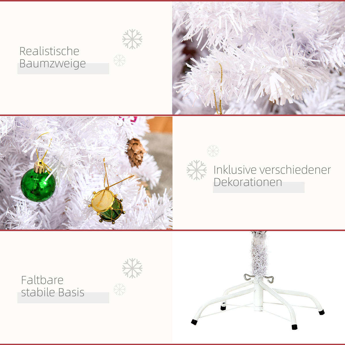 WEIHNACHTSBAUM Christbaum Tannenbaum 150/180cm PVC 680 Spitze inkl. Deko Weiß - Weiß, Metall (150cm) - HOMCOM
