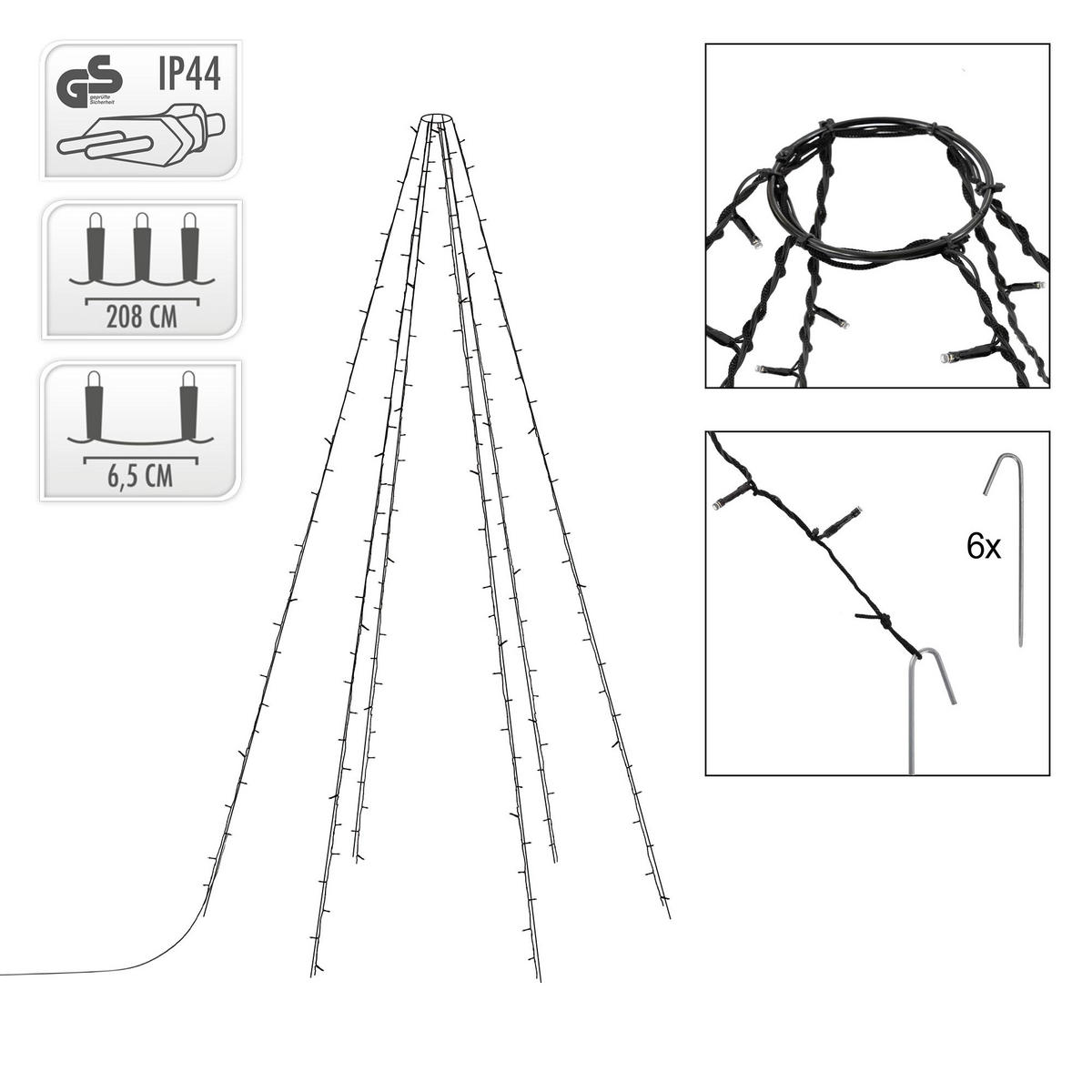 FAHNENMAST LICHTERKETTE 6 Stränge-2,08m 192LED Warmweiß Schwarz Aussen - Schwarz, Kunststoff (208cm) - ECD-Germany