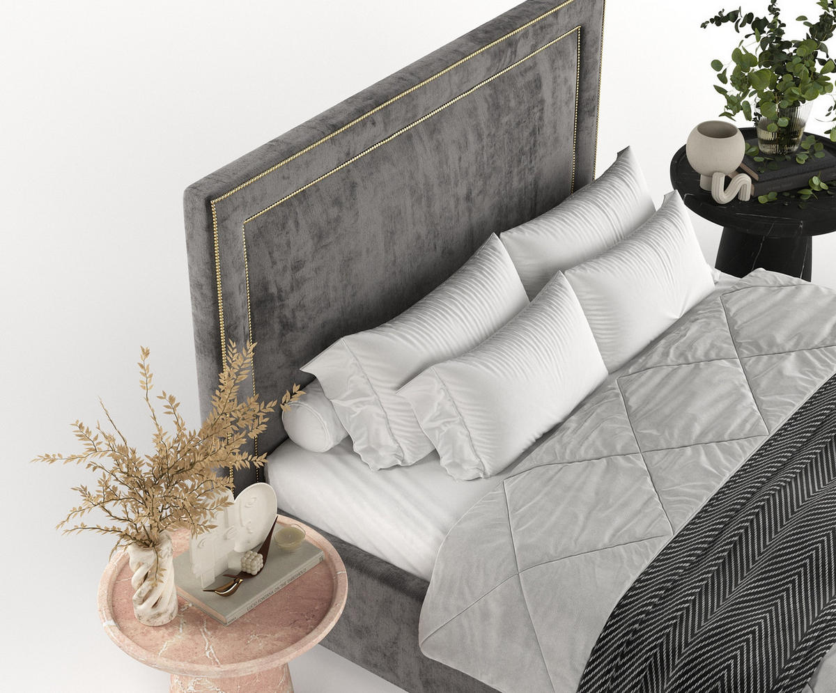 POLSTERBETT Como Anthrazit 180/200 cm im Chenille-Stoff - Anthrazit/Schwarz, Holz/Holzwerkstoff (180/200cm) - Maison de Reve