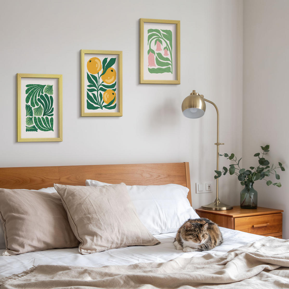 BILDER SET 3er Set - 20x30 cm Goldrahmen - Minimalistische Pflanzenmuster - Goldfarben, Kunststoff (20/30cm) - TULUP