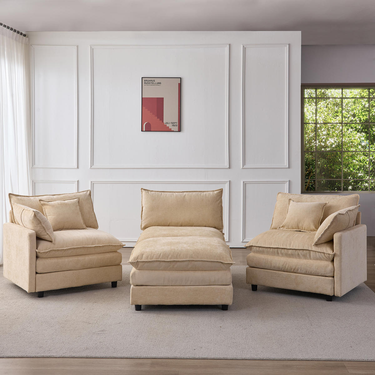 ECKSOFA 267/154/85 cm Leichter Kaffee mit Chaiselongue und Hocker - Cappuccino, Textil (267/154cm) - Oxeza