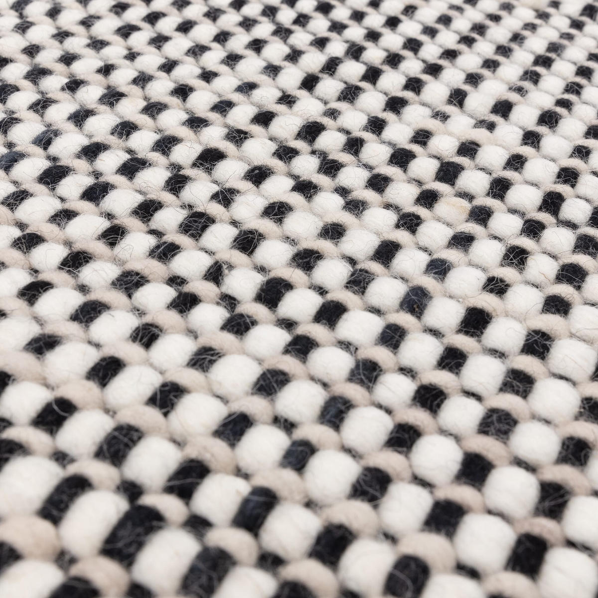TEPPICH Wolle handgewebt mit Korbmuster Fransen PISA, Schwarz-Weiß 120x170 cm - Schwarz, Textil (120/170cm) - KADIMA DESIGN