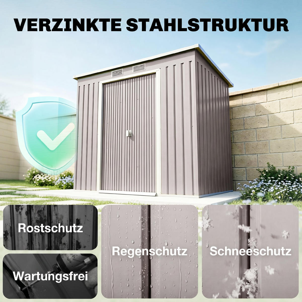 GARTENHAUS Verzinkter Stahl Hellgrau - Hellgrau, Metall (130/172/213cm) - Outsunny