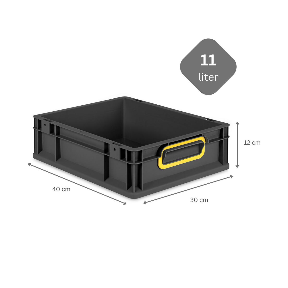 EUROBOX NextGen Color 12x30x40 cm 11 Liter Griffe gelb zu, Schwarz - Gelb/Schwarz, Kunststoff (30/12/40cm) - PROREGAL