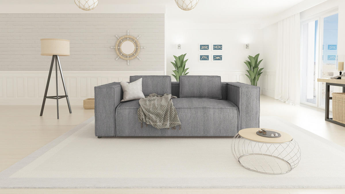 2-SITZER-SOFA Nova Hellgrau Cord - Hellgrau/Schwarz, Holz/Kunststoff (196/64/92cm) - S-Style Möbel