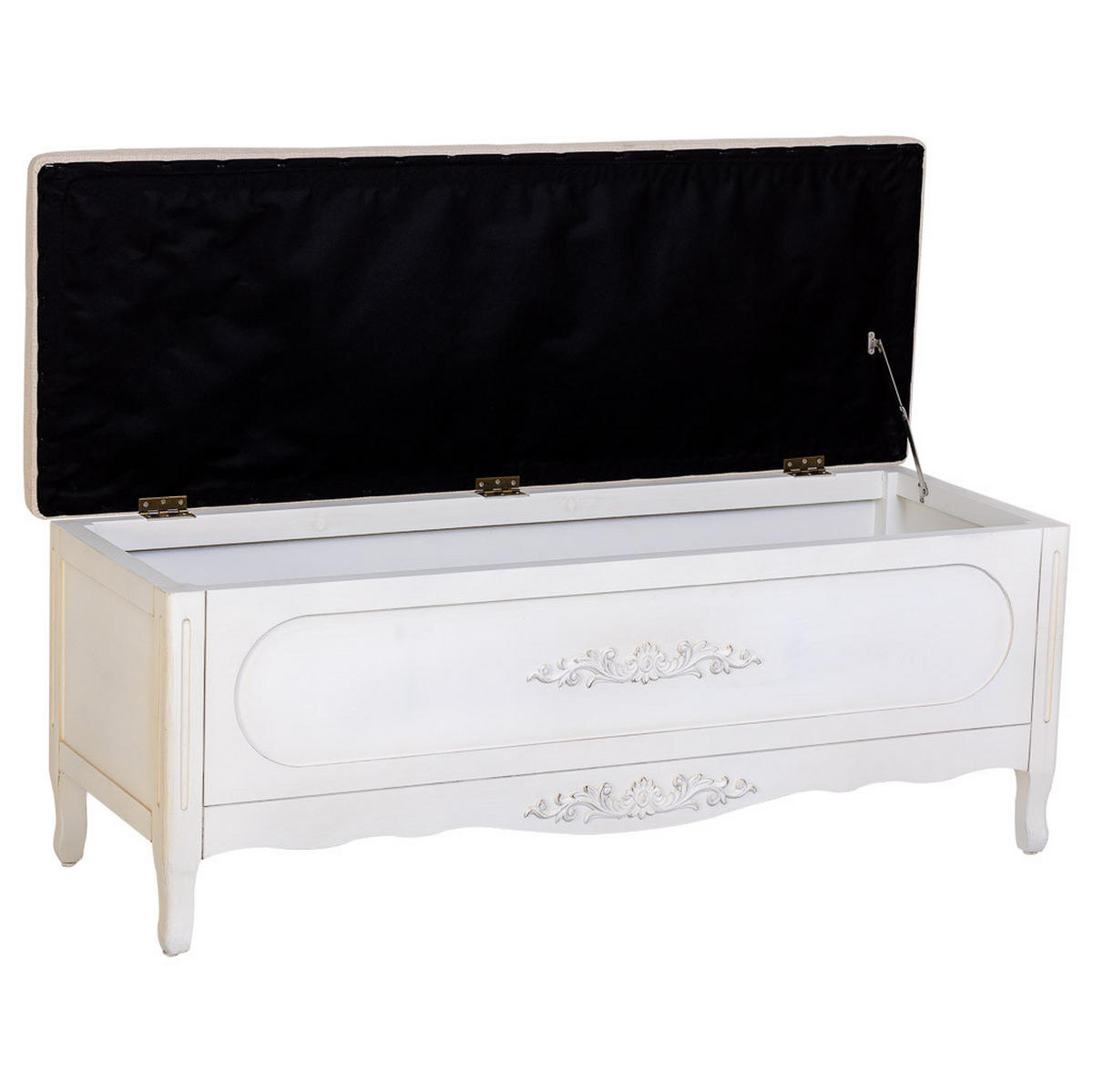 ANTIKER weiß lackierter gepolsterter Holzhocker 120x43x48 cm - Weiß, Holz (120/48/43cm) - Wanderlust