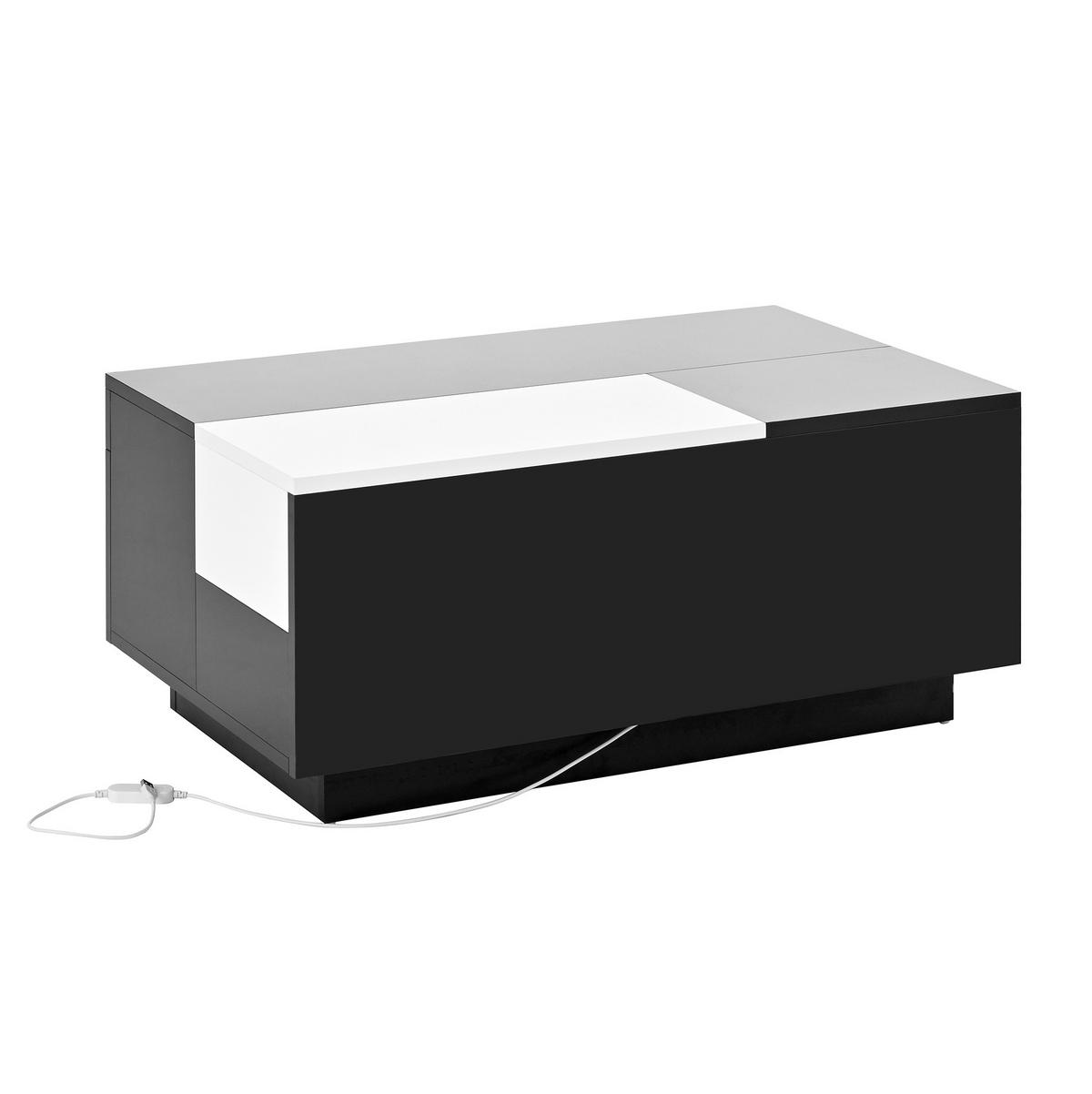 COUCHTISCH 80/50 cm mit LED-Beleuchtung und Stauraum in Schwarz/Weiß - Schwarz, Holzwerkstoff (80/50/35.5cm) - Flora Grace