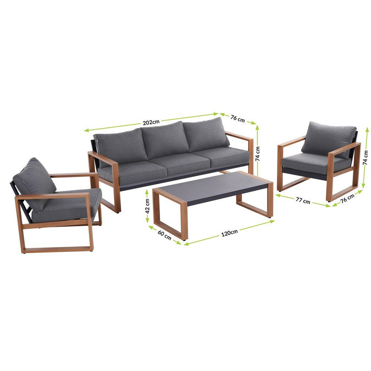 GARTENMÖBEL-SET Vega Anthrazit/Braun - Anthrazit, Metall - kommodly