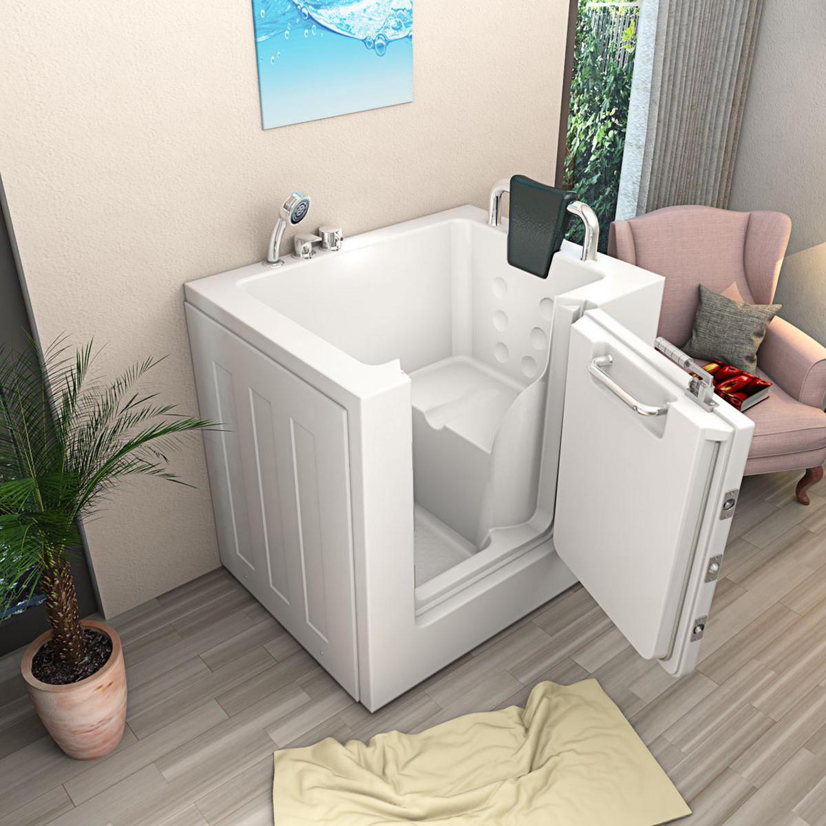 SENIOREN Badewanne mit Tür S02-B-R - Weiß, Glas/Kunststoff (78/113/100cm) - AcquaVapore by Sandra Jentho