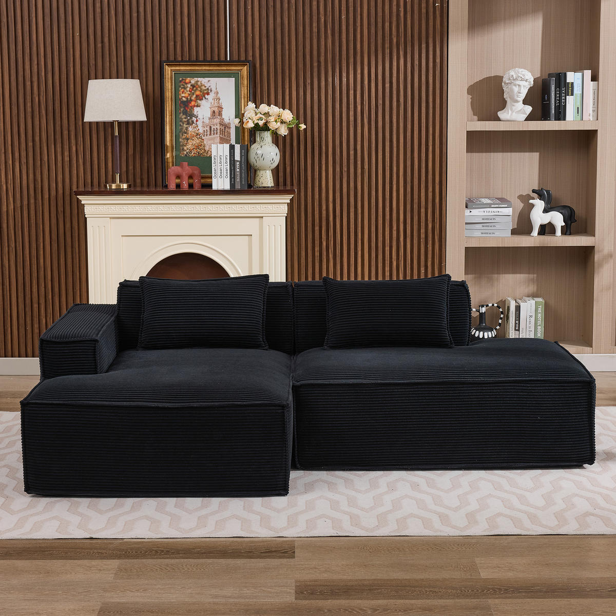 3-SITZER ECKSOFA Polyester Schwarz mit Kissen - Schwarz, Textil (235/129cm) - WISHDOR