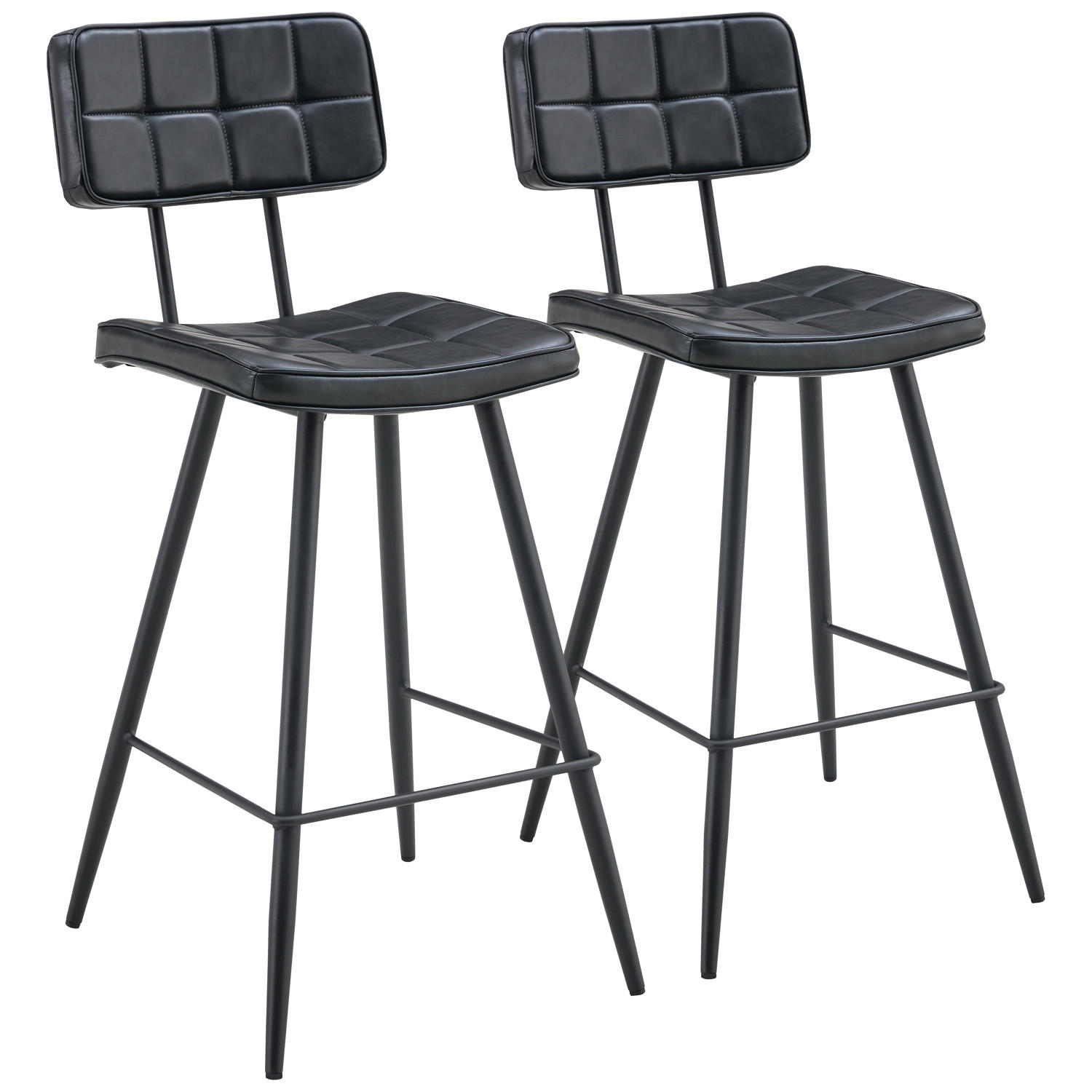 BARHOCKER Fernand Schwarz 2er-Set - Schwarz, Leder (43/95/56cm) - Happy Garden