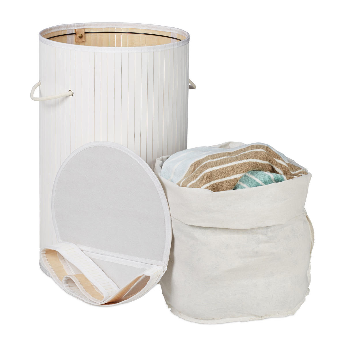 WÄSCHEKORB - Weiß, Holz/Textil (40/63/40cm) - Relaxdays