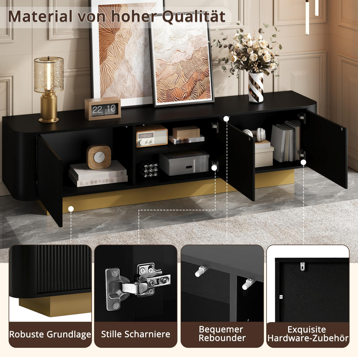 TV-LOWBOARD 170/40,5/47 cm Schwarz aus MDF und Holzwerkstoff mit Kabelmanagement - Schwarz, Holzwerkstoff (170/47/40.5cm) - OKWISH