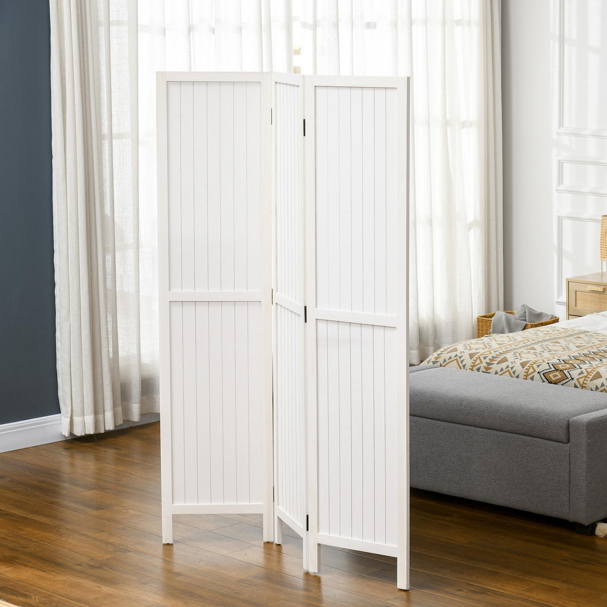 PARAVENT 3-tlg DE-14378 faltbar mit Holzlamellen Weiß - Weiß, Holz (120/170/1.8cm) - ComfortXL