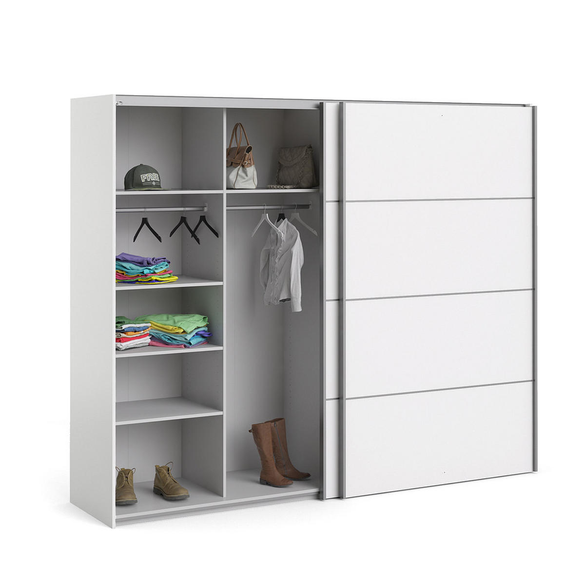 SCHWEBETÜRENSCHRANK weiß - Weiß, Holzwerkstoff (243/202/64cm) - ebuy24