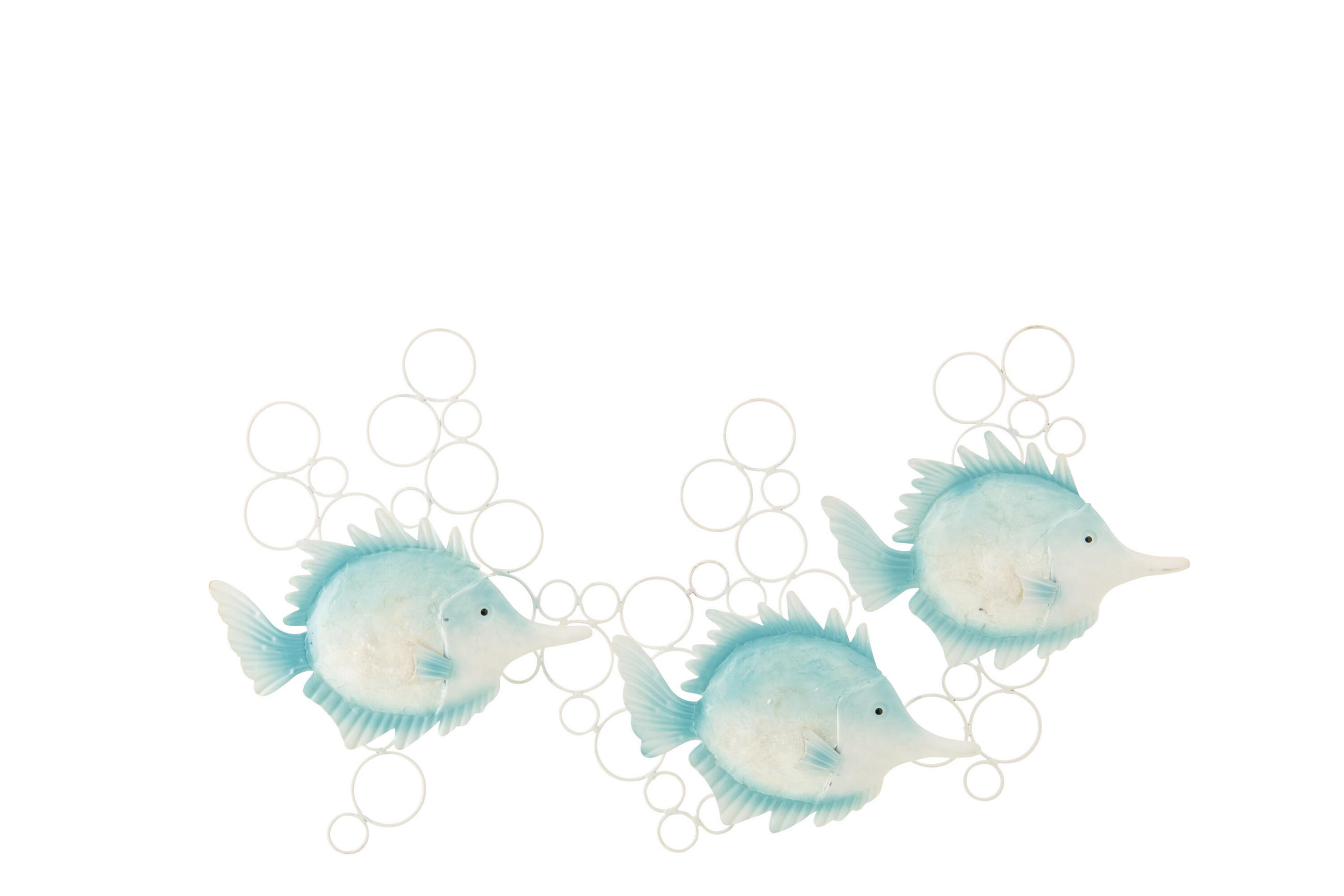 WANDDEKORATION FISCH MIT BLASEN - Blau, Metall (5/41.9/78cm) - J-Line