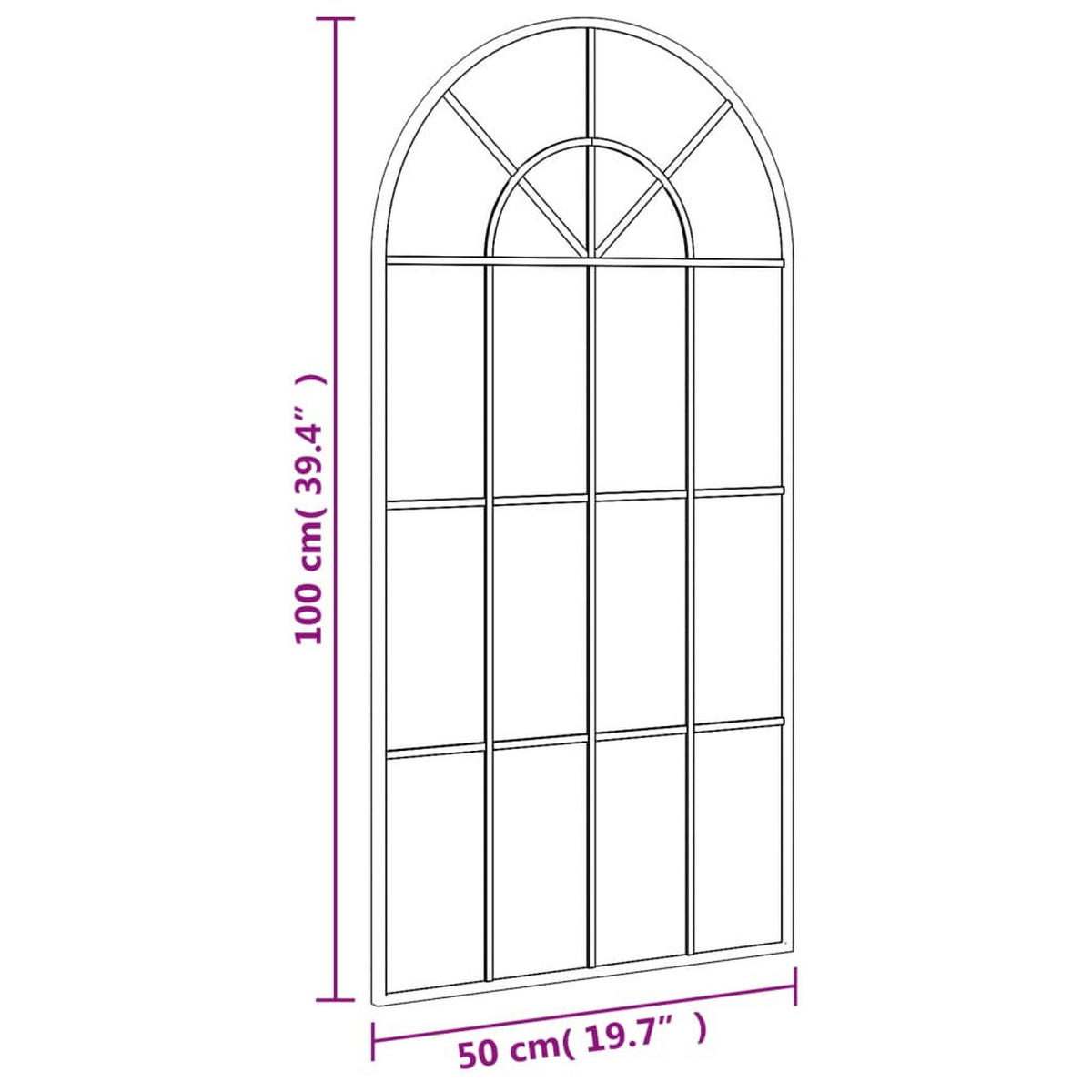 WANDSPIEGEL Schwarz 50/100 Cm Gewölbt Eisen - Schwarz, Metall (100/1.5/50cm) - vidaXL