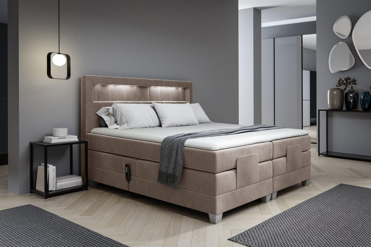 BOXSPRINGBETT Elektrisch Davide - Graubraun, Holzwerkstoff/Textil (180/200cm) - Fun Möbel
