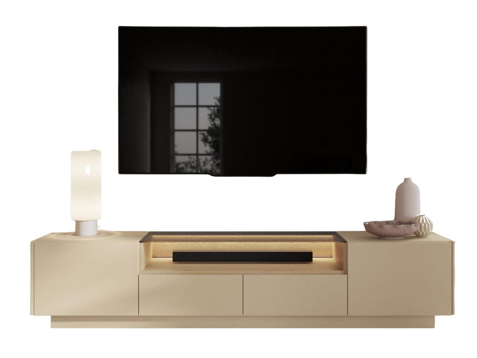 LOWBOARD Dunkelbeige TULUM - Beige, Holzwerkstoff (203/43/40cm) - Compleo24